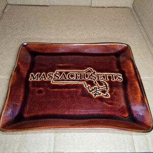 Handmade Embossed Massachusetts Ceramic Serving Tray-Keys,Catchall,Valet,rolling